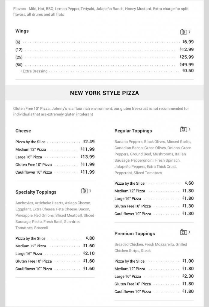 Johnny Bruscos New York Style Pizza Menu 7 1