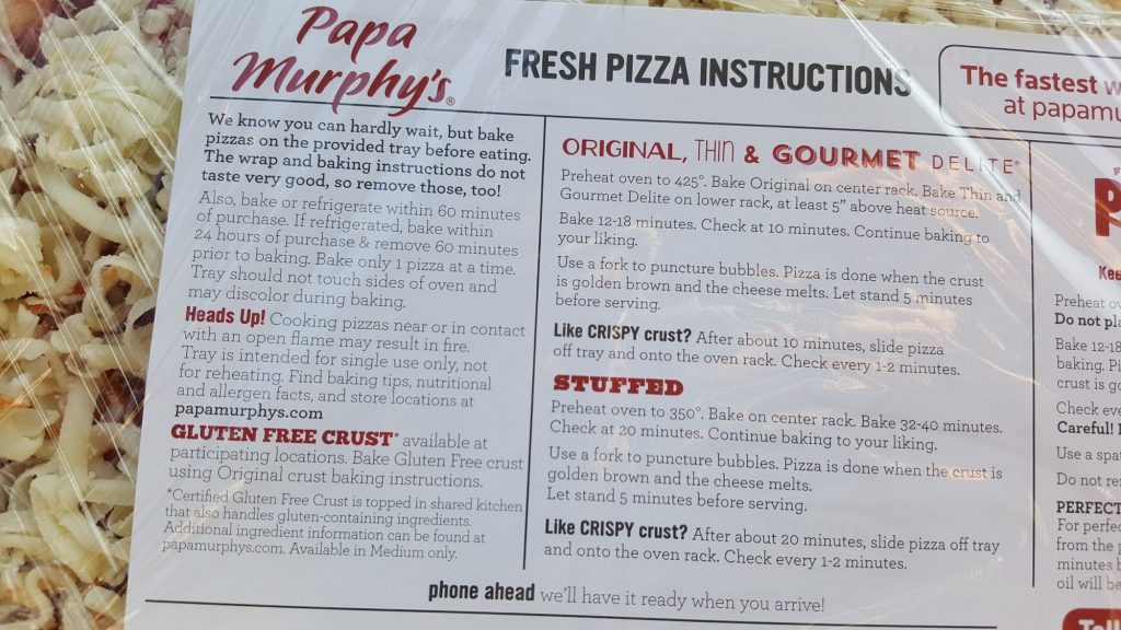 Papa Murphys Take N Bake Pizza menu Decatur