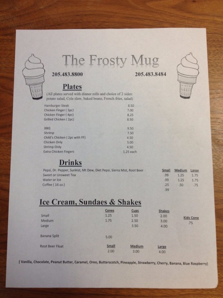 The Frosty Mug Menu 2