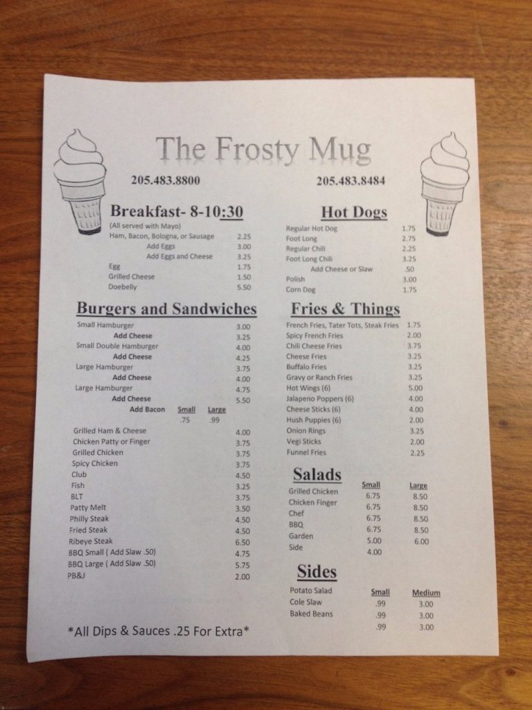 The Frosty Mug Menu 3