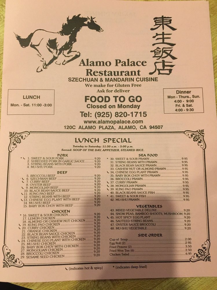 Alamo Palace Chinese Restaurant Menu 1 Alamo