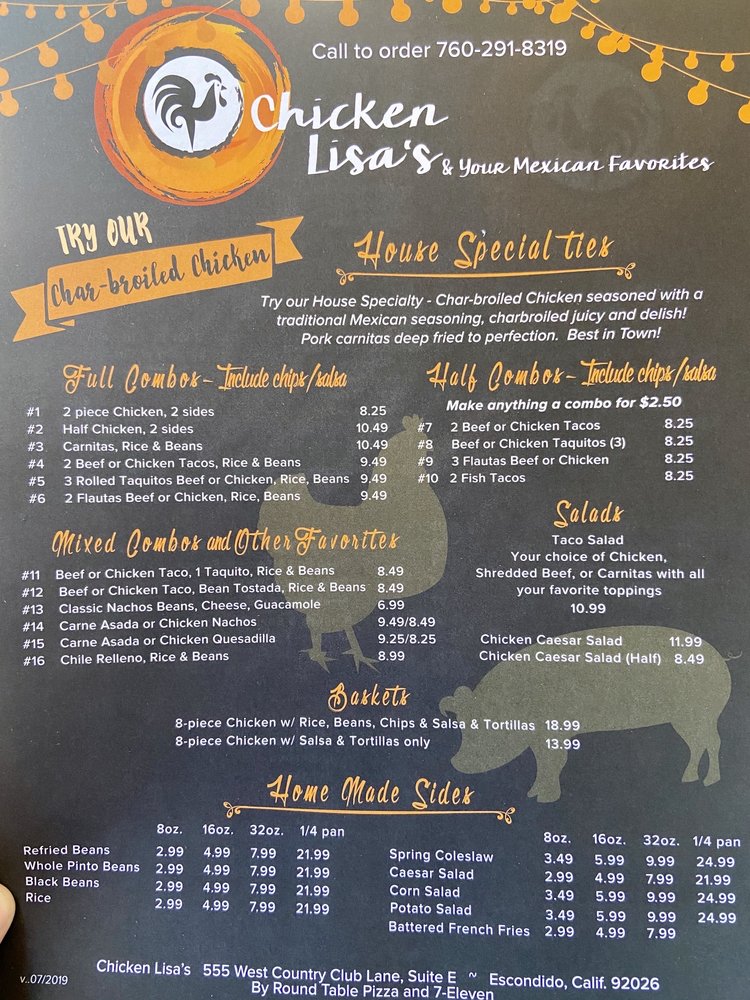 Chicken Lisas and Your Mexican Favorites Menu 5