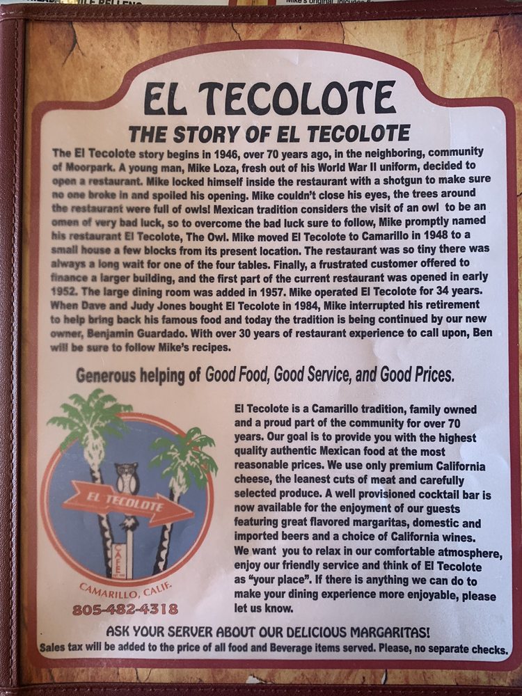 El Tecolote Restaurant Menu 2