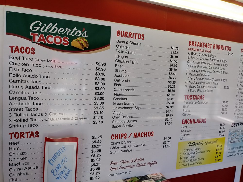 Gilbertos Tacos Mexican Restaurant Menu 4