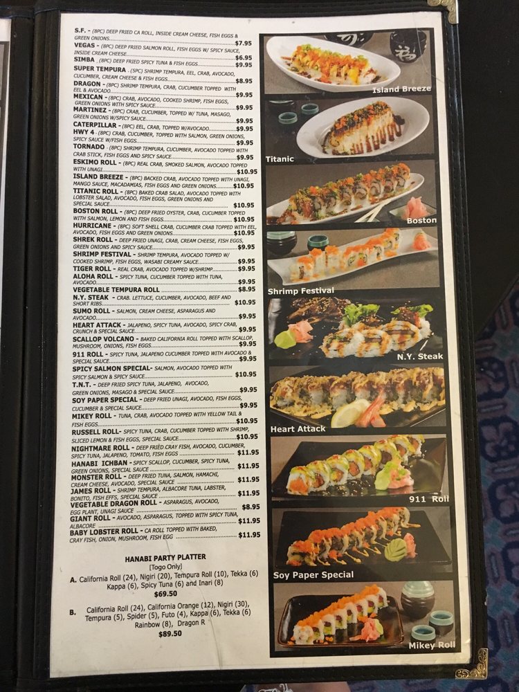 Hanabi Sushi Menu 2 Concord