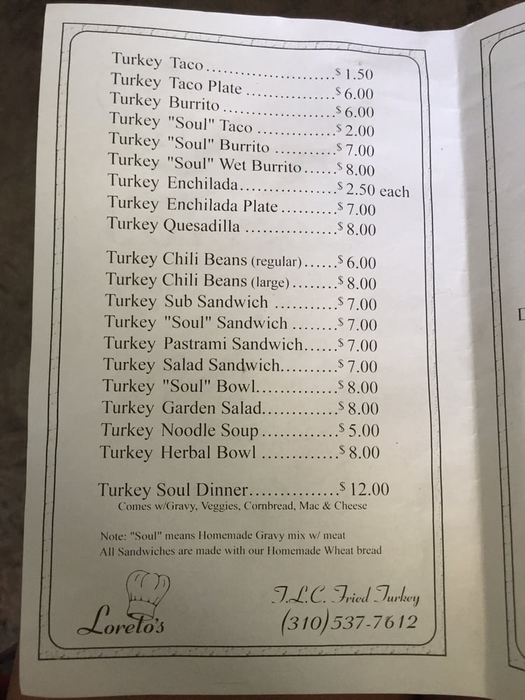 Loretos Fried Turkey Menu 9
