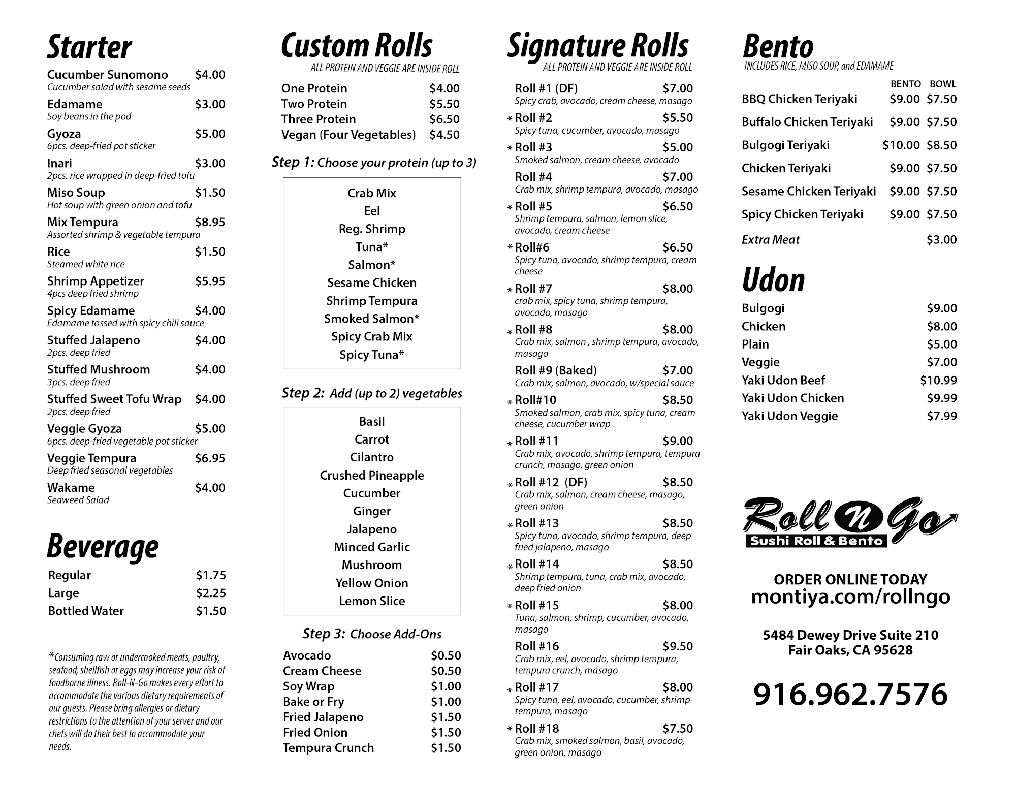 Roll N Go Sushi Menu Fair Oaks CA 95628