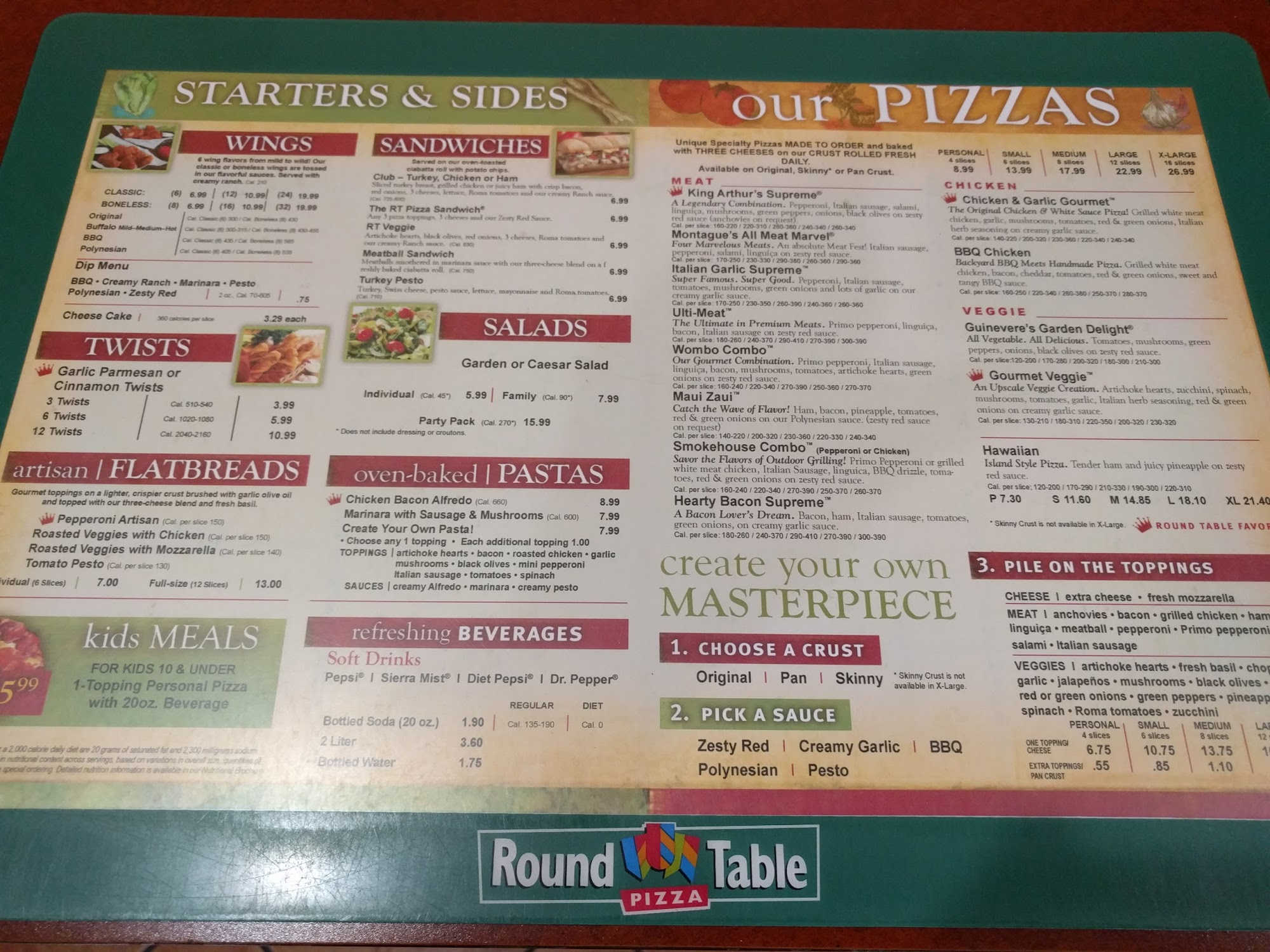 Round Table Pizza Menu Chatsworth Ca 91311