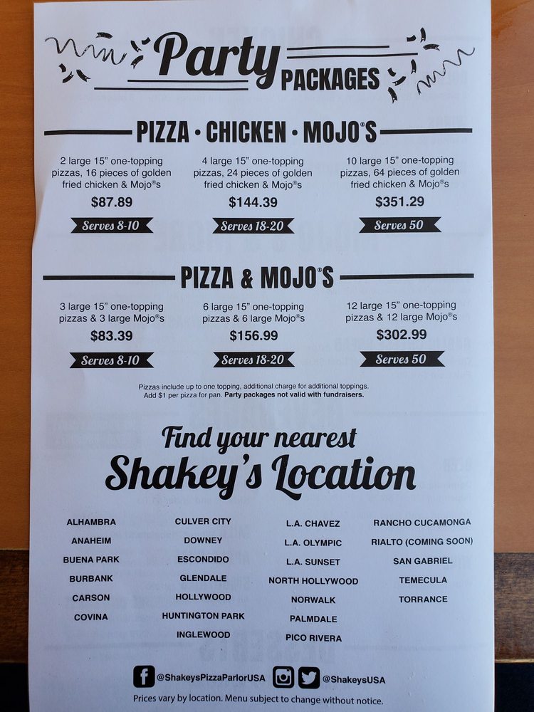 Shakeys Pizza Parlor Menu 3 Buena Park