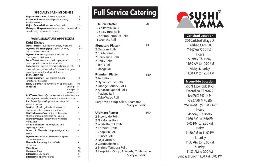 Sushi Yama Menu 3