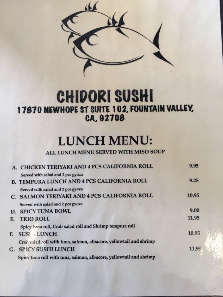 Chidori Sushi Menu 2 Fountain Valley
