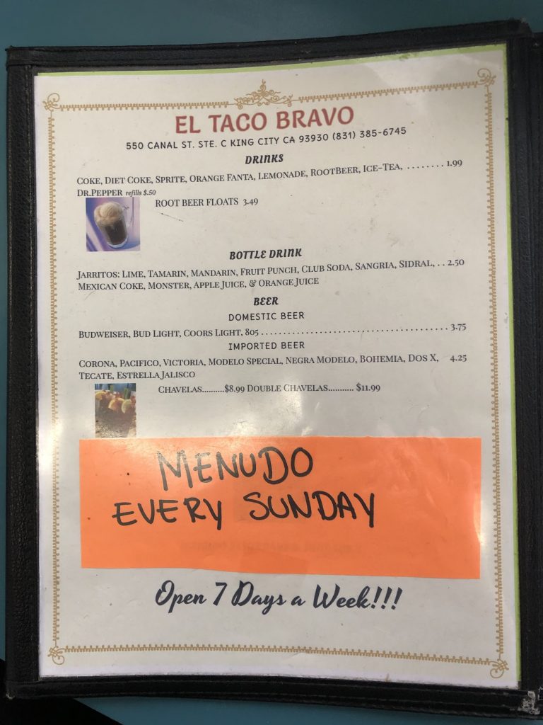 El Taco Bravo Restaurant Menu 3 King City