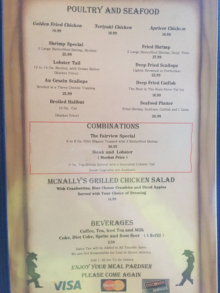 Johnny McNallys Fairview Lodge Restaurant Menu 2