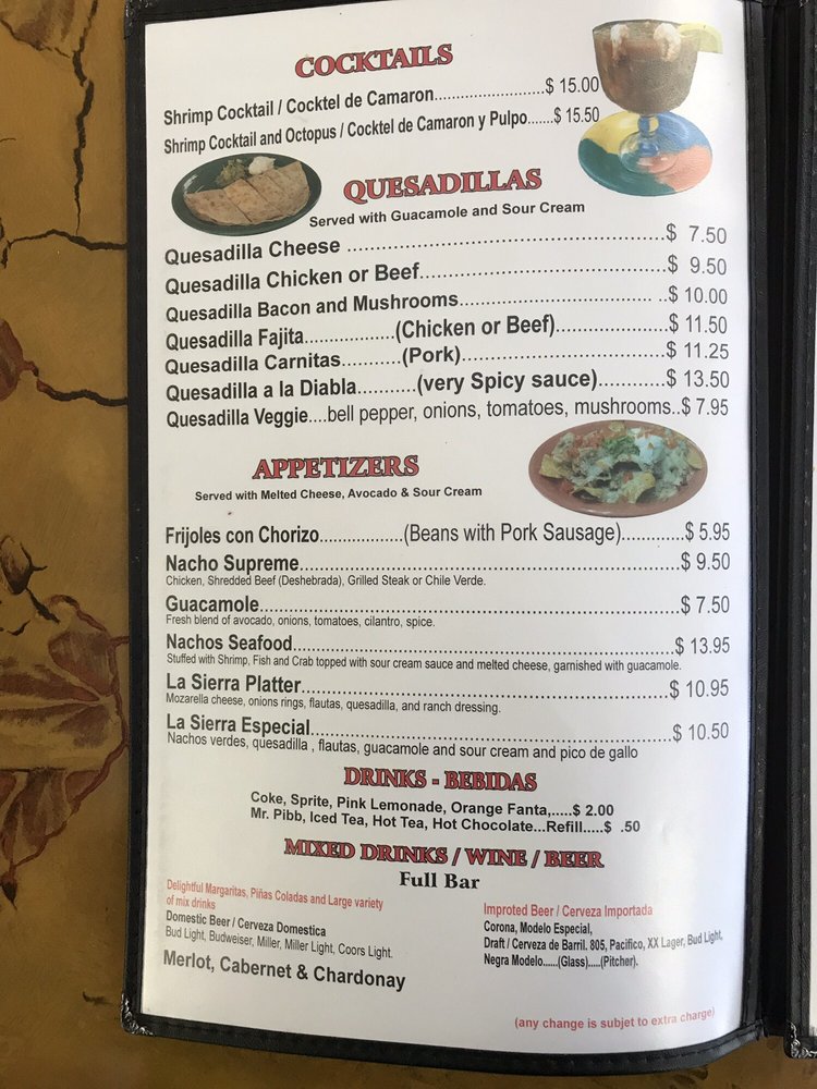 La Sierra Mexican Restaurant Menu 1 Frazier Park