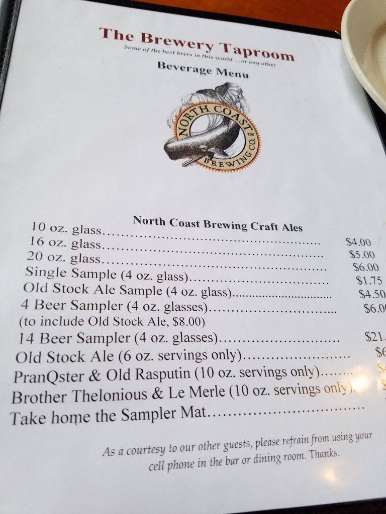 North Coast Brewing Co Taproom Restaurant Bar Menu 5 Fort Bragg