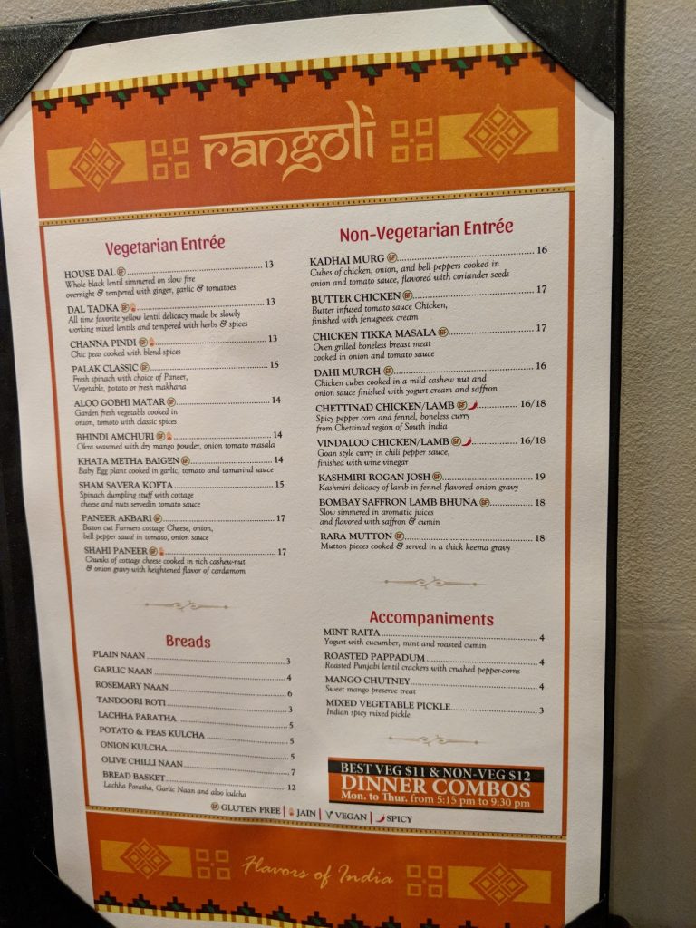Rangoli Flavors of India Menu 1 Fremont