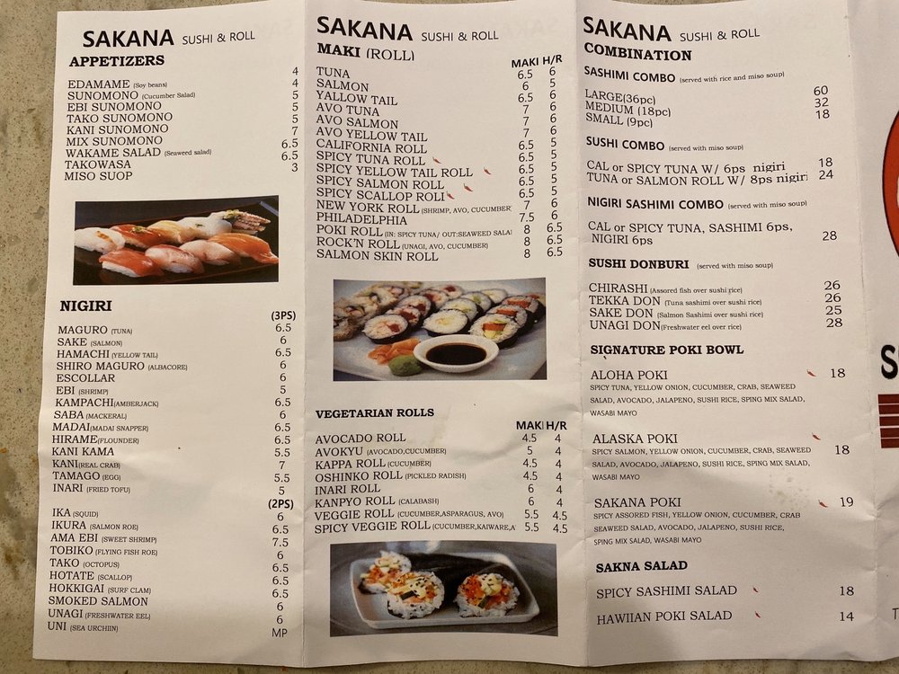 Sakana Sushi Roll Menu 3