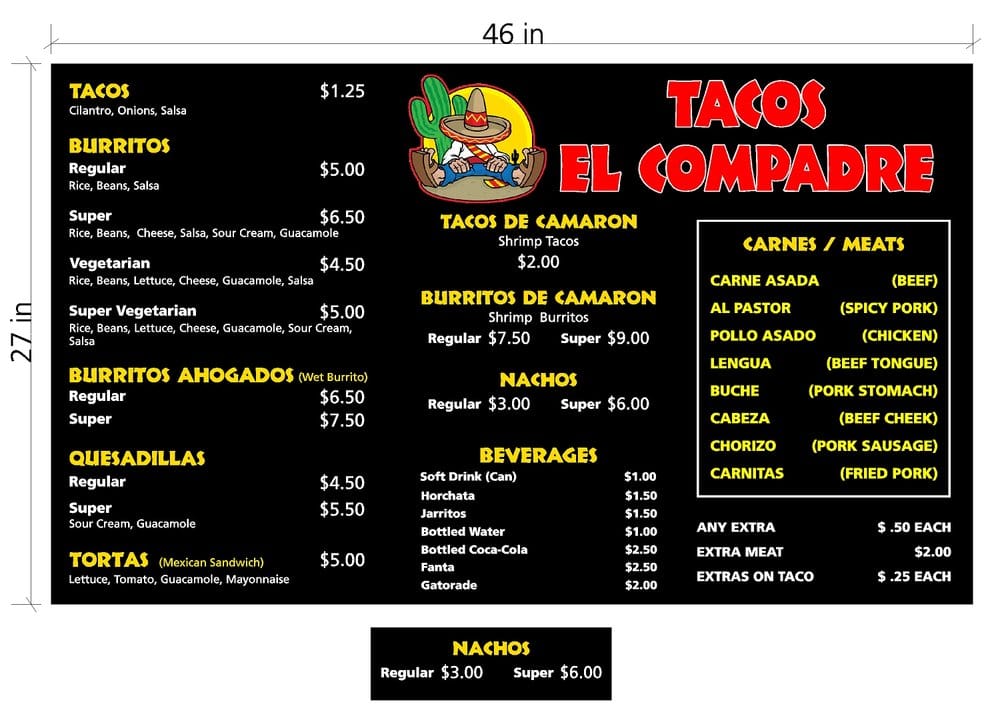 Tacos El Compadre Menu 2 Fremont