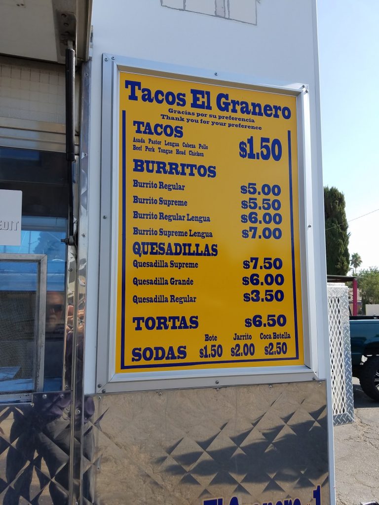 Tacos El Granero Menu 2