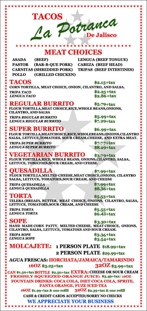 Tacos La Potranca De Jalisco Menu 3