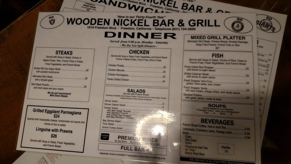 Wooden Nickel Bar Grill Menu 2 Freedom