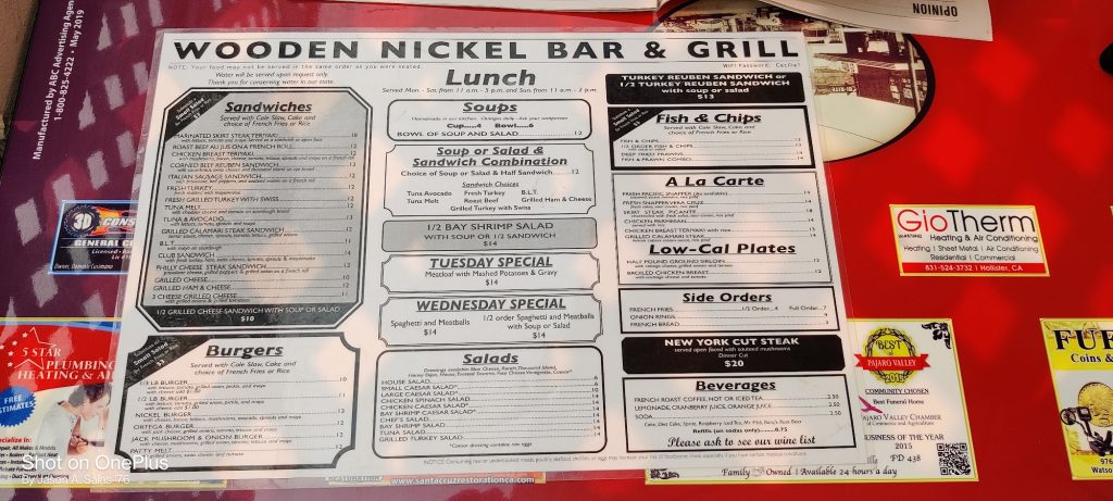 Wooden Nickel Bar Grill Menu 7 Freedom