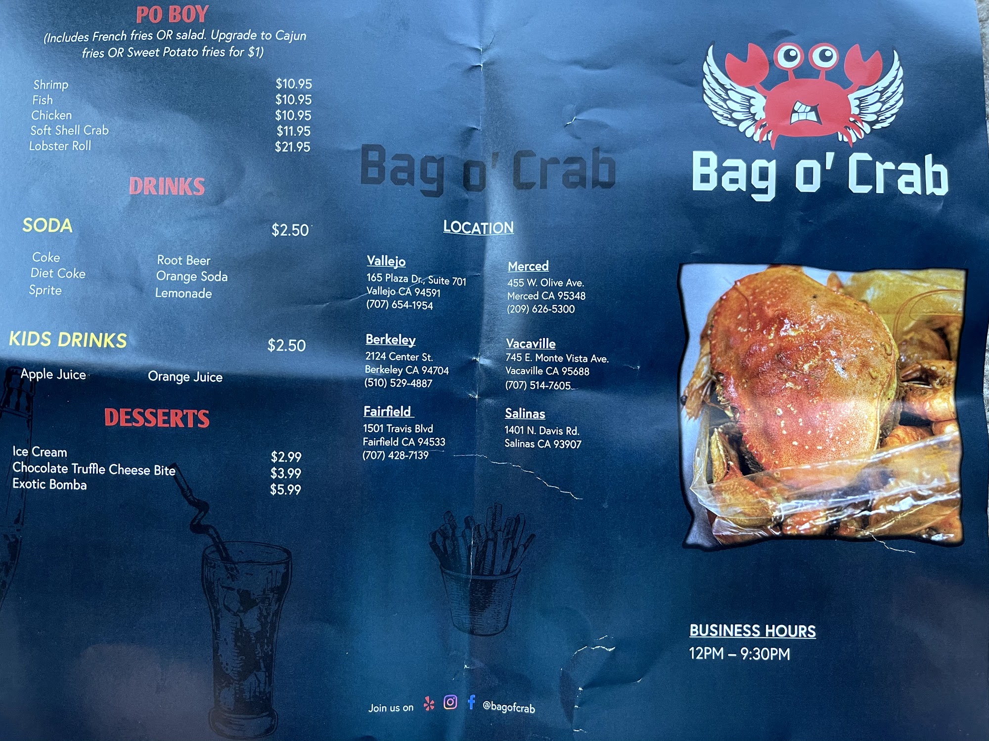 Bag O Crab Menu 1