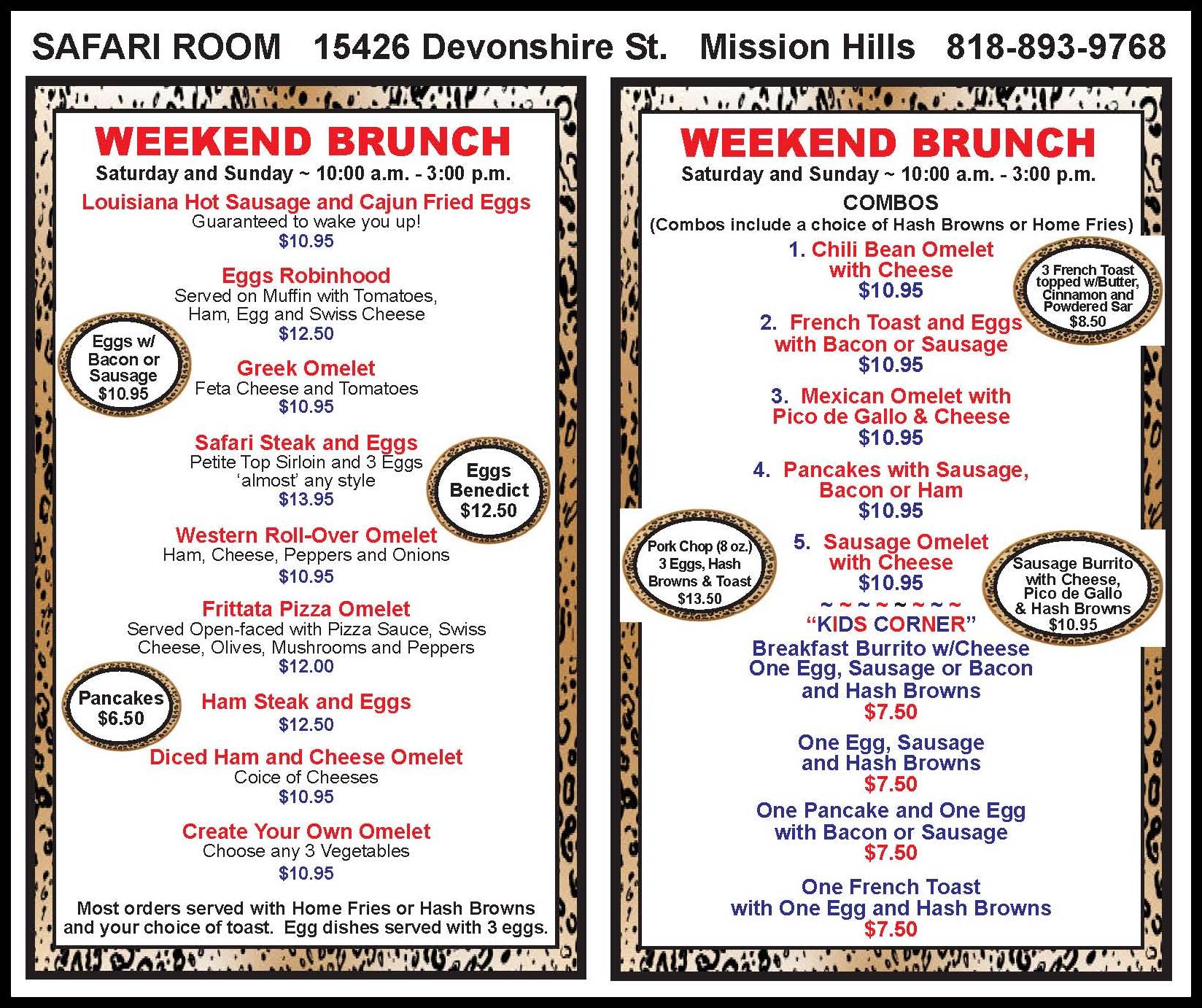 safari room mission hills menu