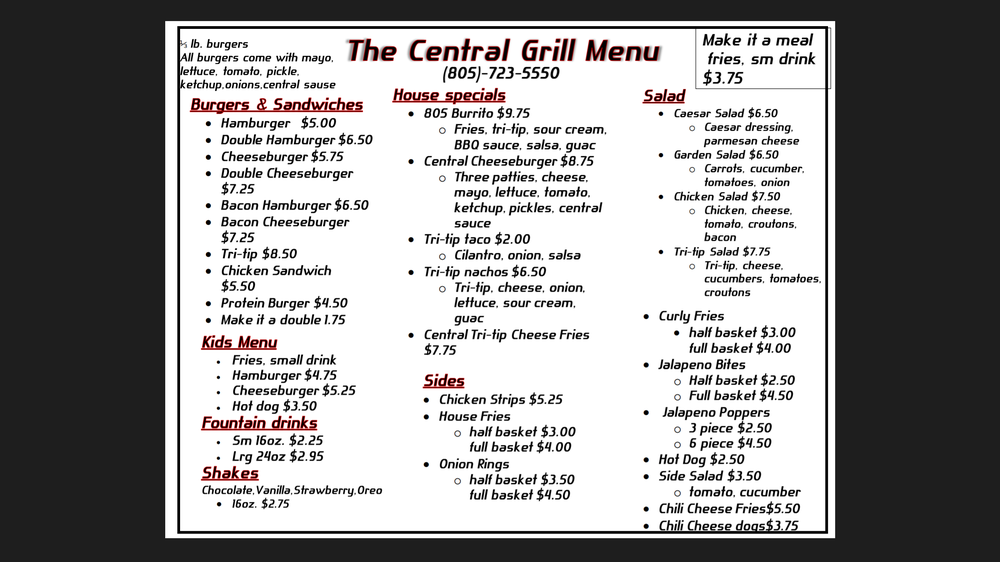 The Central Grill Menu 3