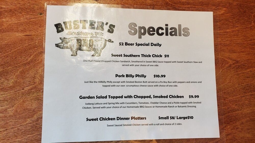 Busters Southern Pit BBQ Menu 2 rotated