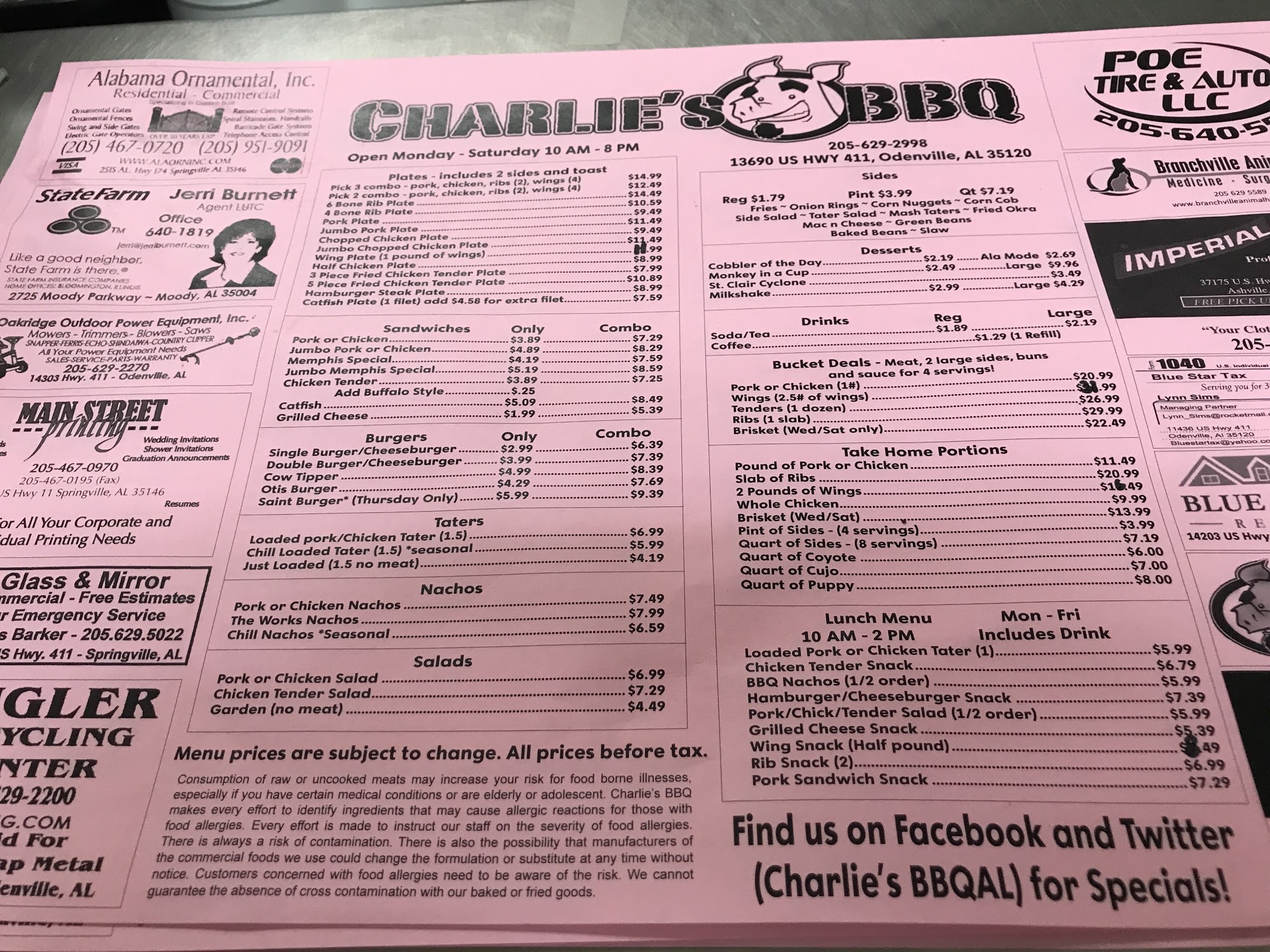 Charlies Barbeque Menu 3 Odenville