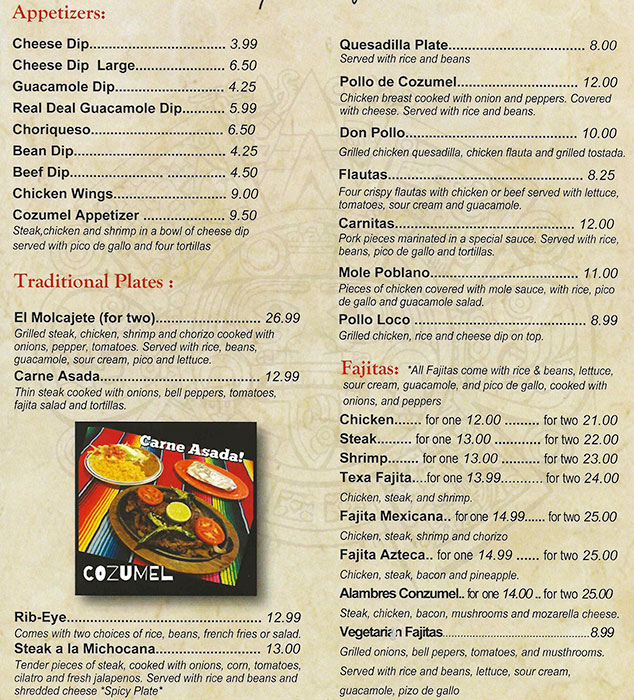 Cozumel Mexican Grill Menu 20 Loxley