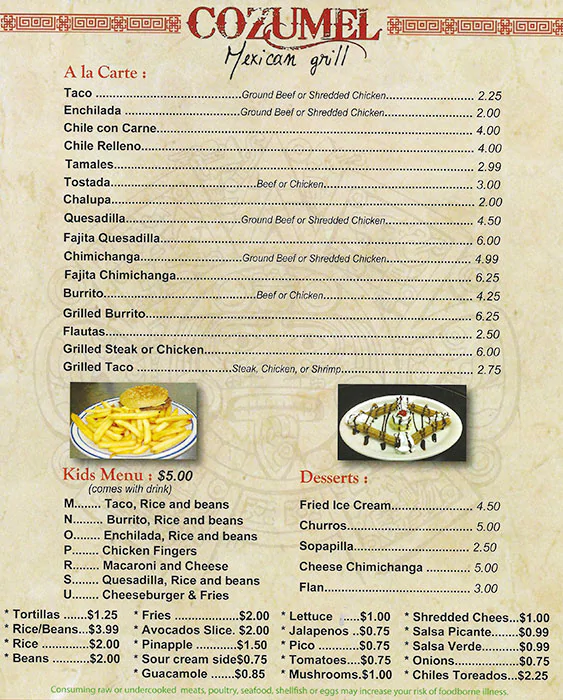 Cozumel Mexican Grill Menu 24 Loxley