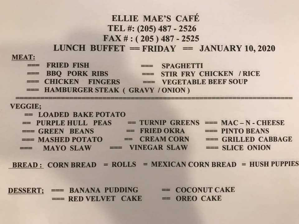 Ellie Maes Cafe Menu 2