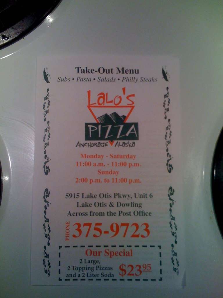 Lalos Pizza Take Out Menu 11 Anchorage