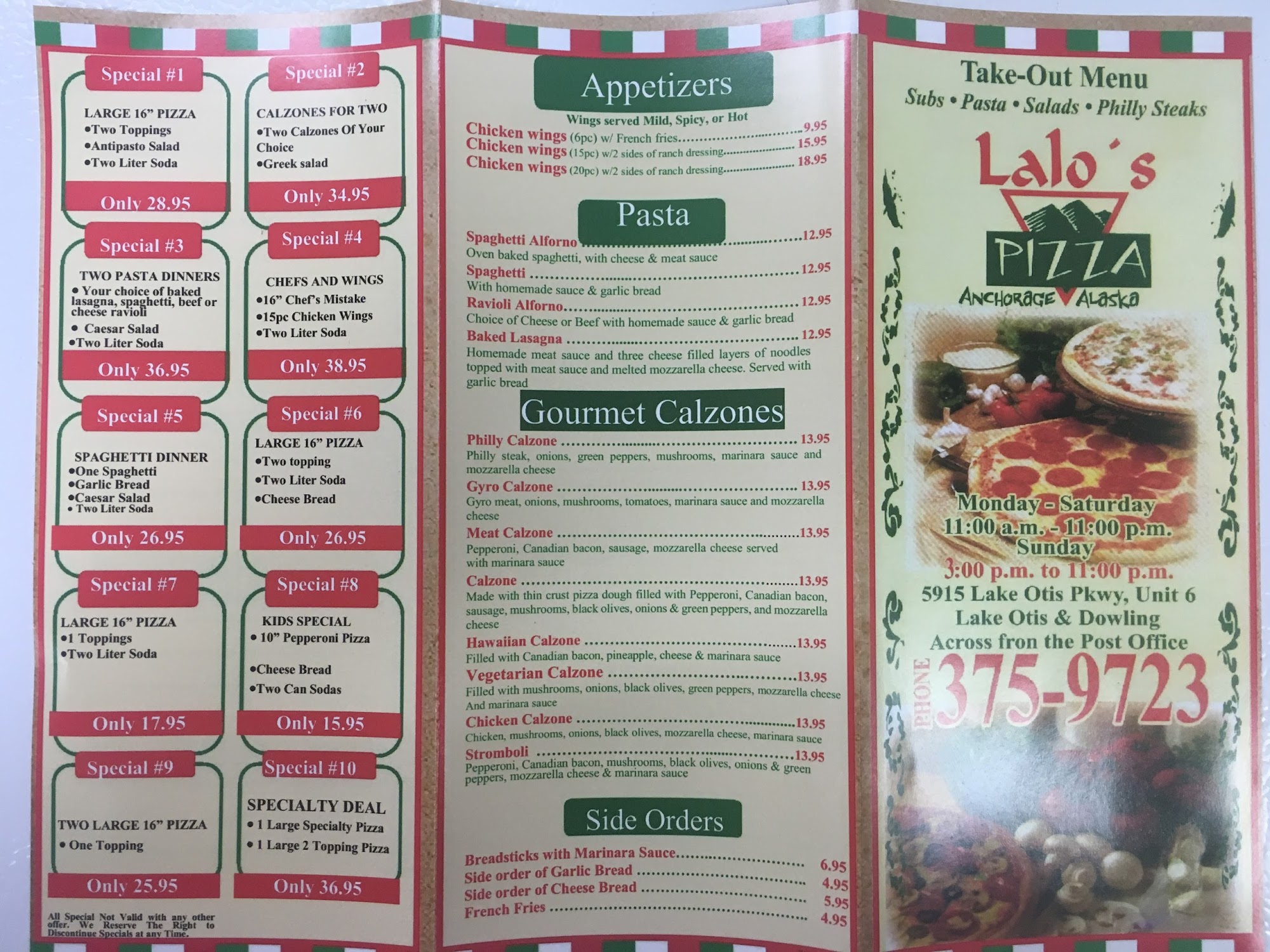 Lalos Pizza Take Out Menu 12 Anchorage