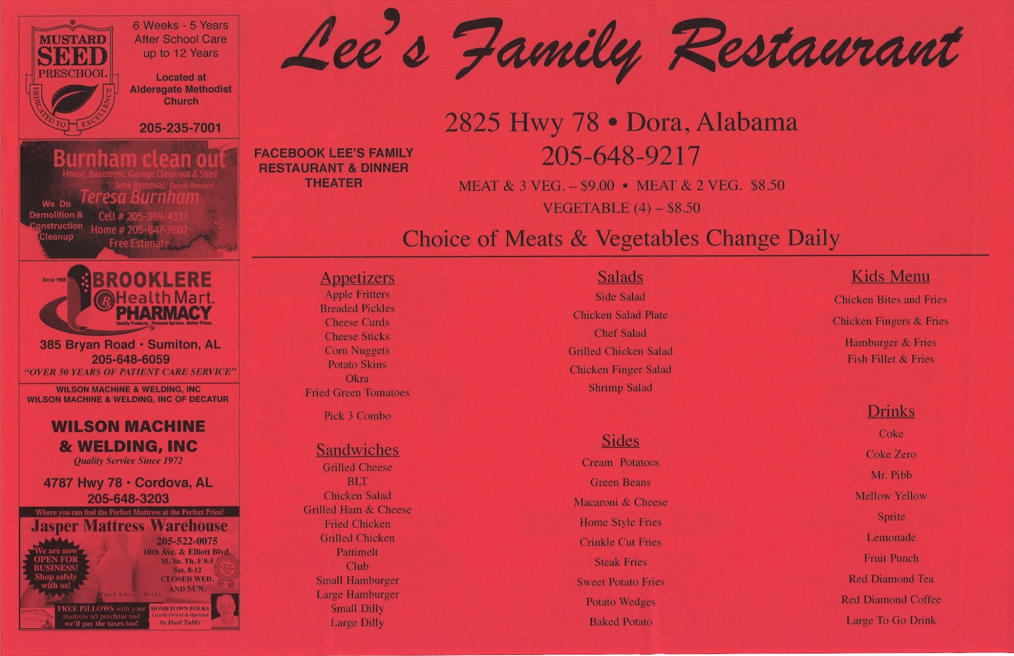 Lees Family Restaurant and Dinner Theater Menu 20 Dora