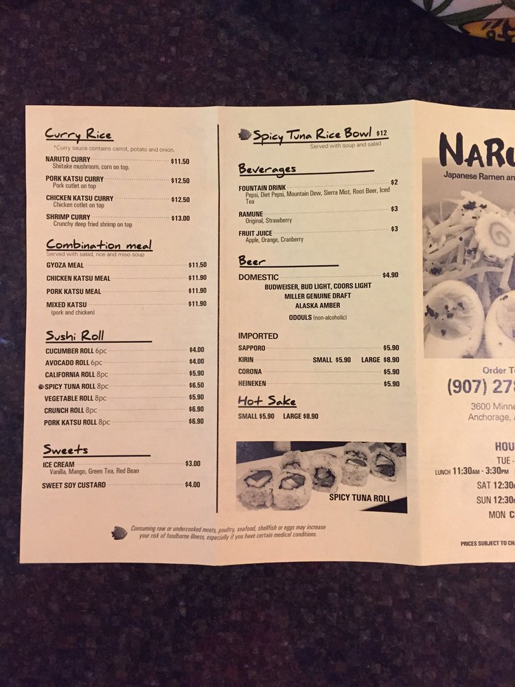 Naruto Japanese Restaurant Menu 2