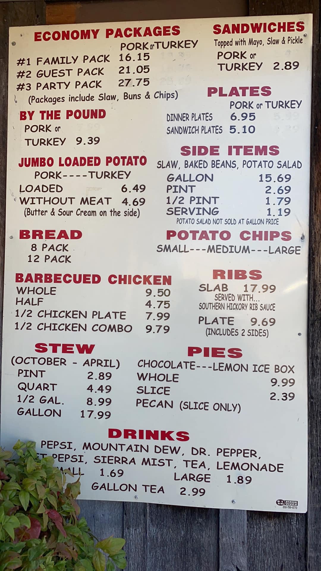 Southern Hickory Barbecue Menu 1