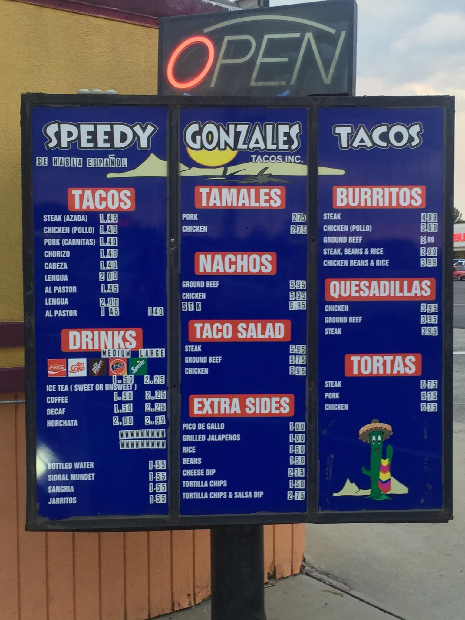Speedy Gonzales Tacos Menu 1