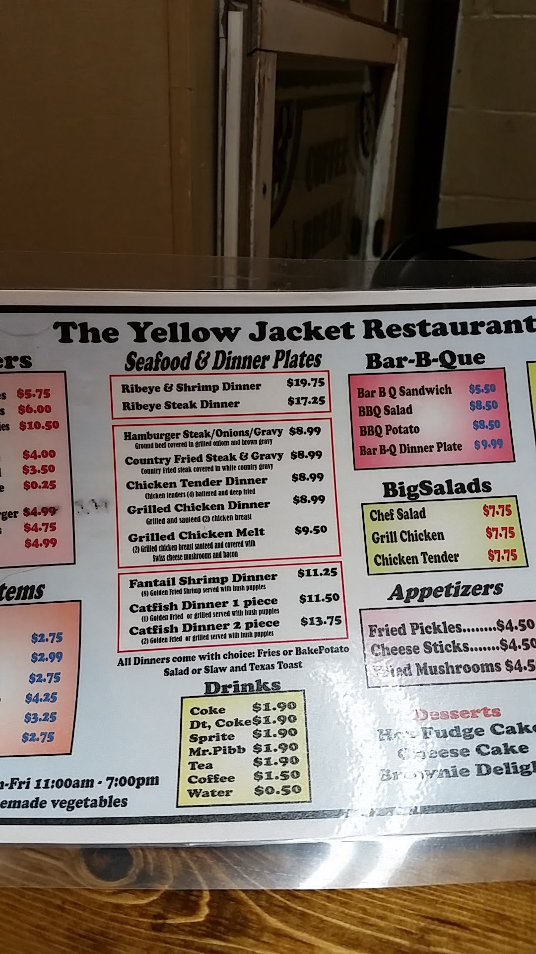 The Yellow Jacket Restaurant Menu 10 Dora