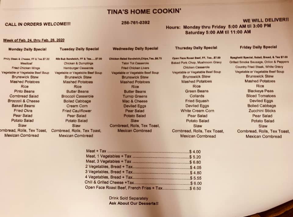 Tinas Home Cookin Menu 13