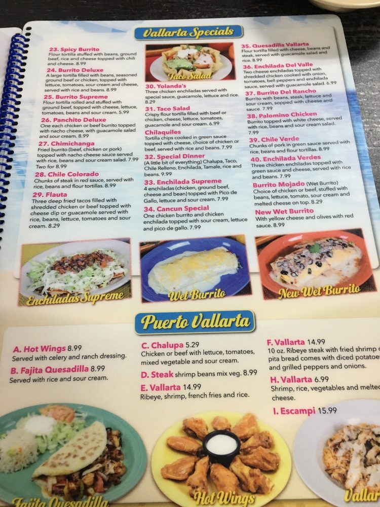 Vallarta Mexican Restaurant Menu 1 Heflin