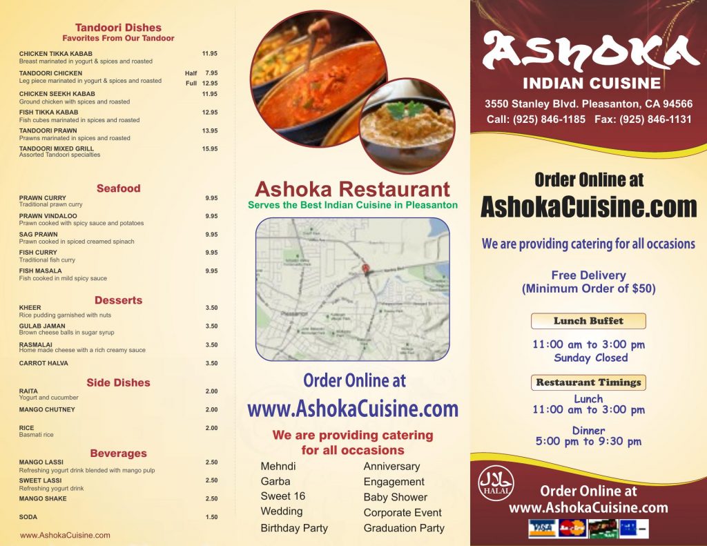 Ashoka Indian Cuisine Menu 1 Pleasanton