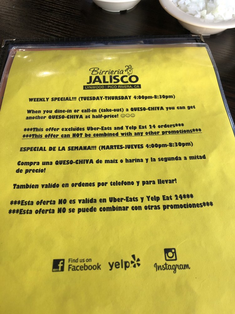 Birrieria Jalisco Menu 4 Pico Rivera