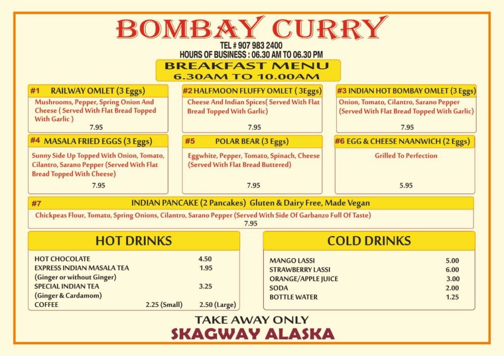 Bombay Curry Skagway Menu 2 Skagway