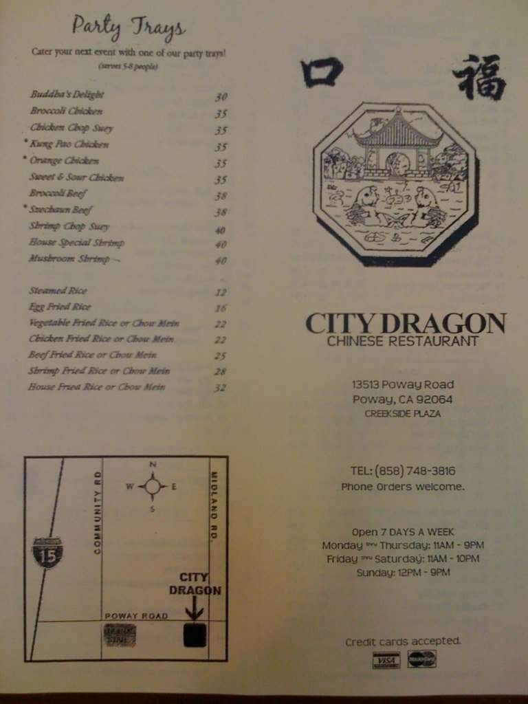 City Dragon Chinese Food Menu 15 Poway