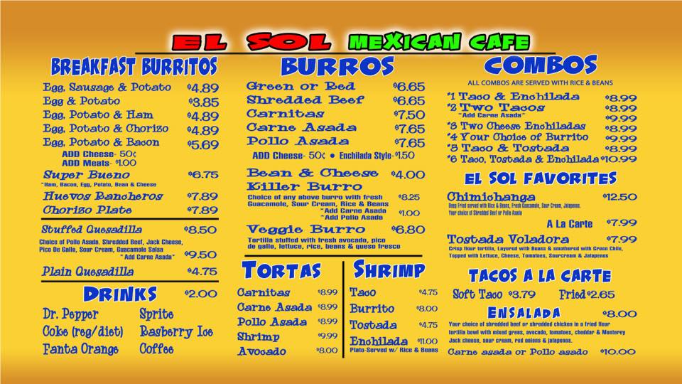 El Sol Mexican Cafe Bakery Menu 1 Chandler