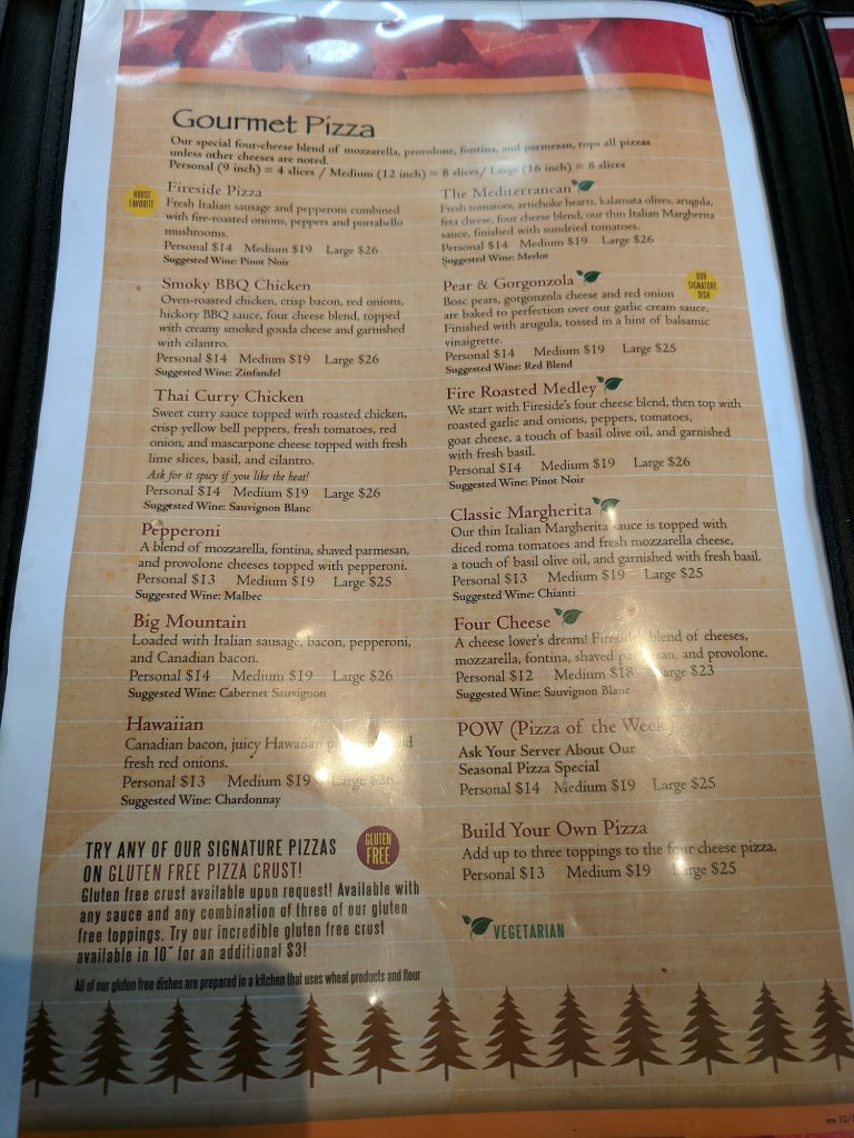 Fireside Pizza Company Menu 9 Olympic Valley