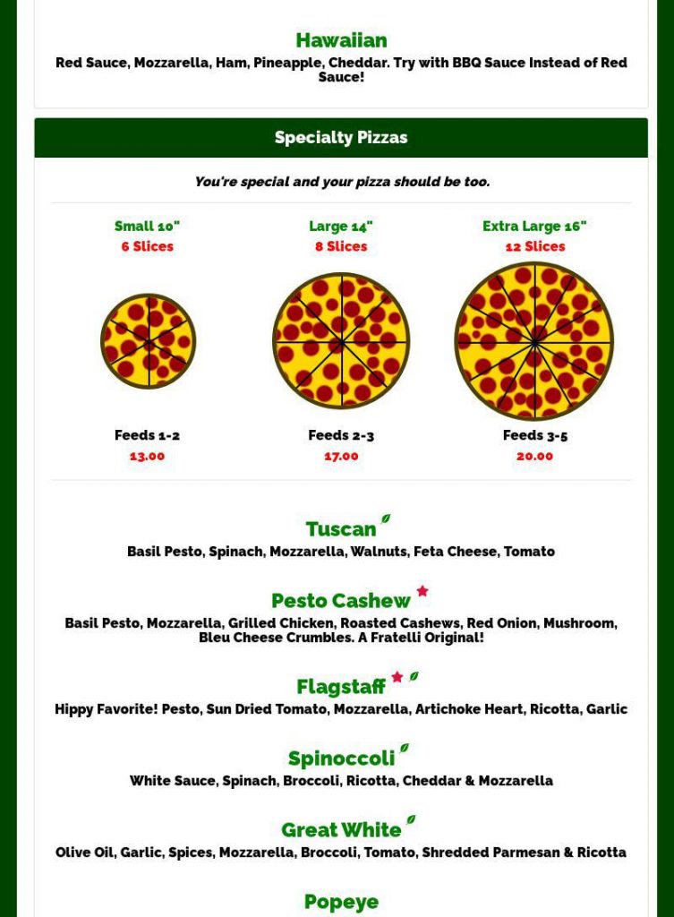 Fratelli Pizza Downtown Menu 7 Flagstaff